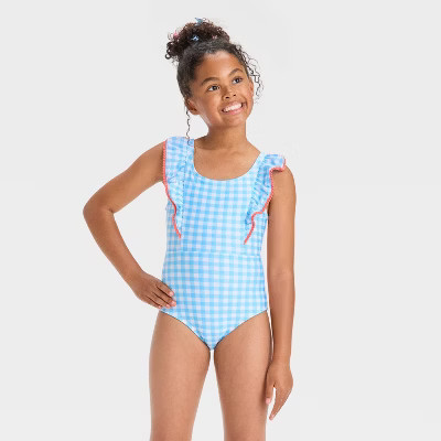 Girls' Small Gingham Printed One Piece Swimsuit - Cat & Jack™ | Target