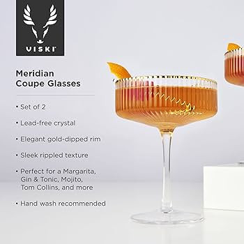 Viski Meridian Vintage Coupe Glasses, Art Deco Champagne Coupe Glassware, Gold Rimmed Stemmed Dri... | Amazon (US)