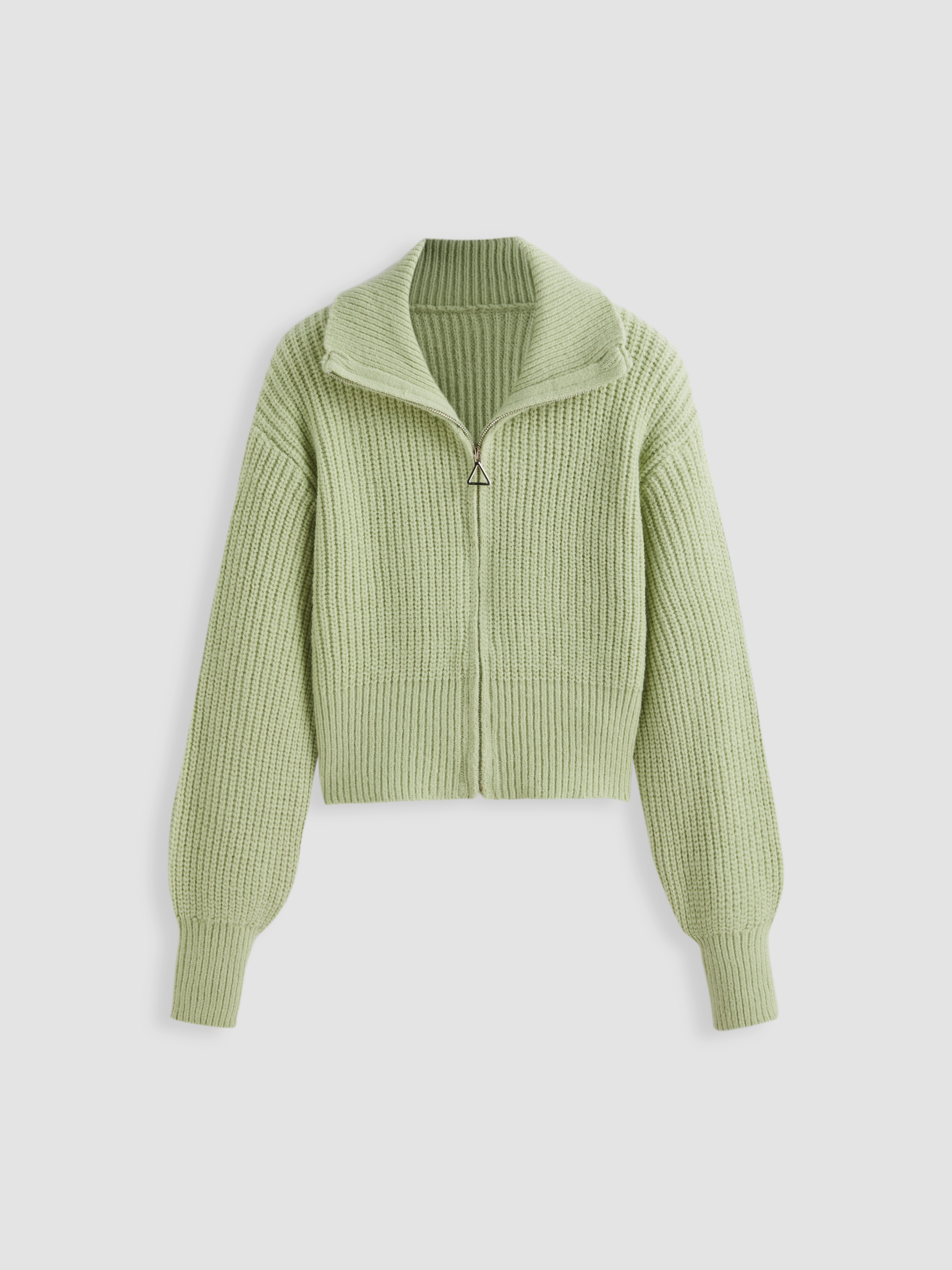 Fall Cardigan Fall Sweater Knit Fabric Solid Knit Polo Zipper Cardigan | Cider