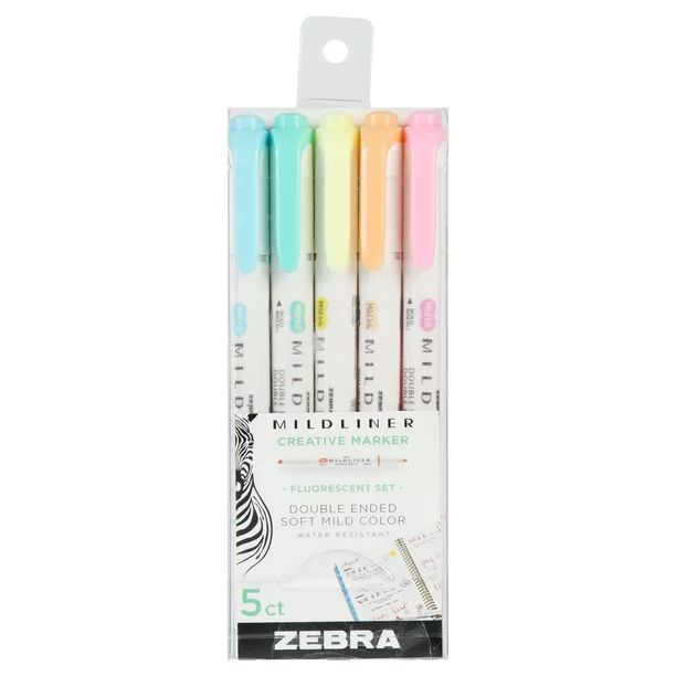 Zebra Pen Mildliner, double ended highlighter, fluorescent colors, 5-pack | Walmart (US)