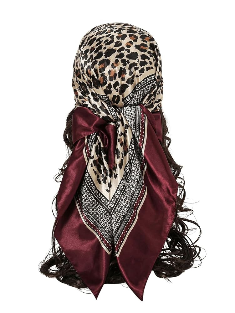 Women's Leopard Print Silk Scarf Satin Square Scarves Cheetah Headband Sleeping Hair Wraps | Amazon (US)