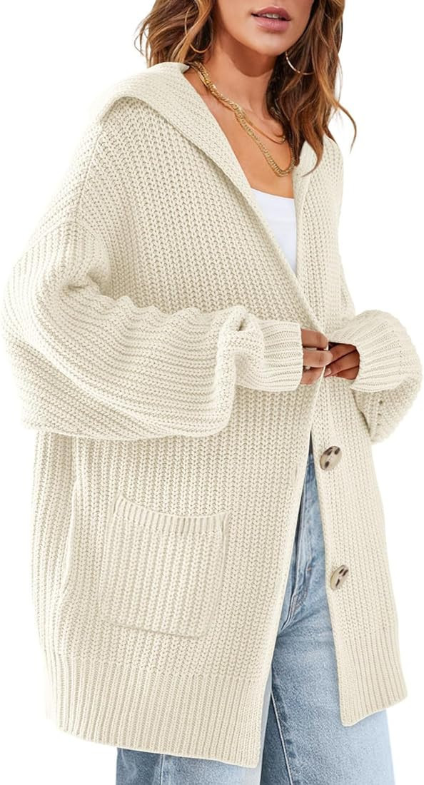 MEROKEETY Women's Long Sleeve Button Lapel Cardigan Sweater Oversized Chunky Knit Slouchy Outerwe... | Amazon (US)