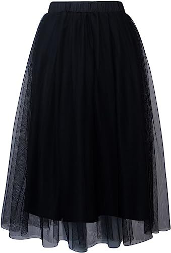 Joeoy Women's Elastic Waist Ballet Layered Princess Mesh Tulle Midi Skirt | Amazon (US)