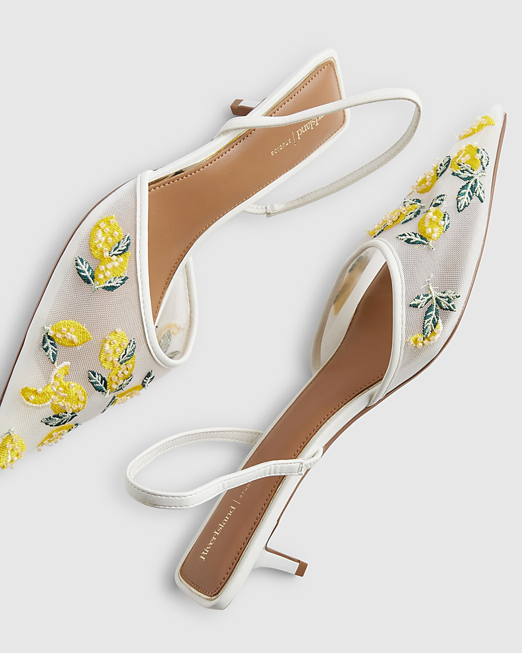 White Lemon Embroidered Court Heels | River Island UK & IE