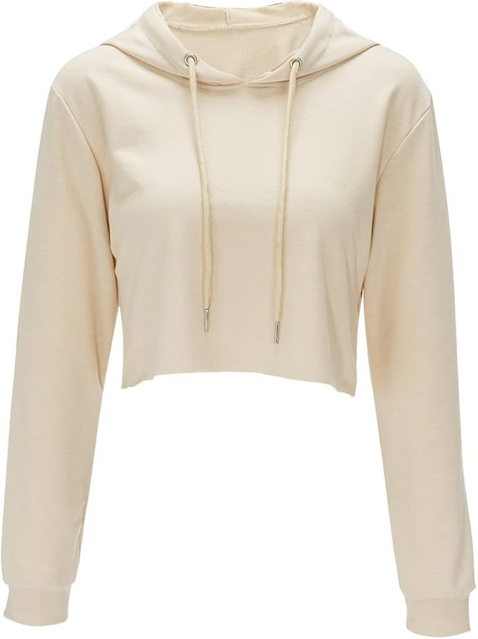 Crop Top Hoodie for Women Long Sleeve Crop Top Sweatshirt Pullover Hooded Sweatshirt | Amazon (US)