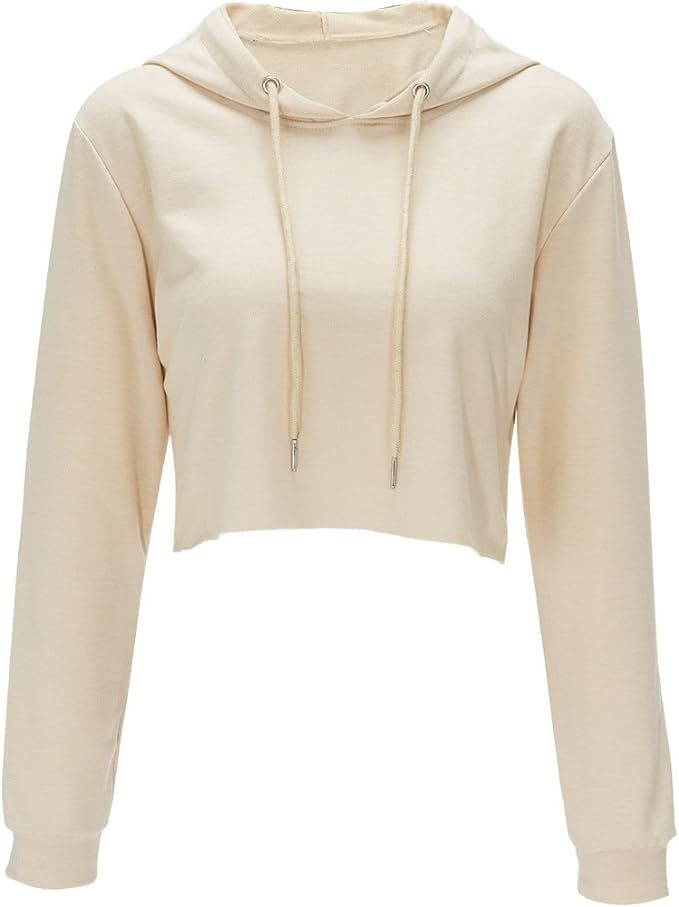 Crop Top Hoodie for Women Long Sleeve Crop Top Sweatshirt Pullover Hooded Sweatshirt | Amazon (US)
