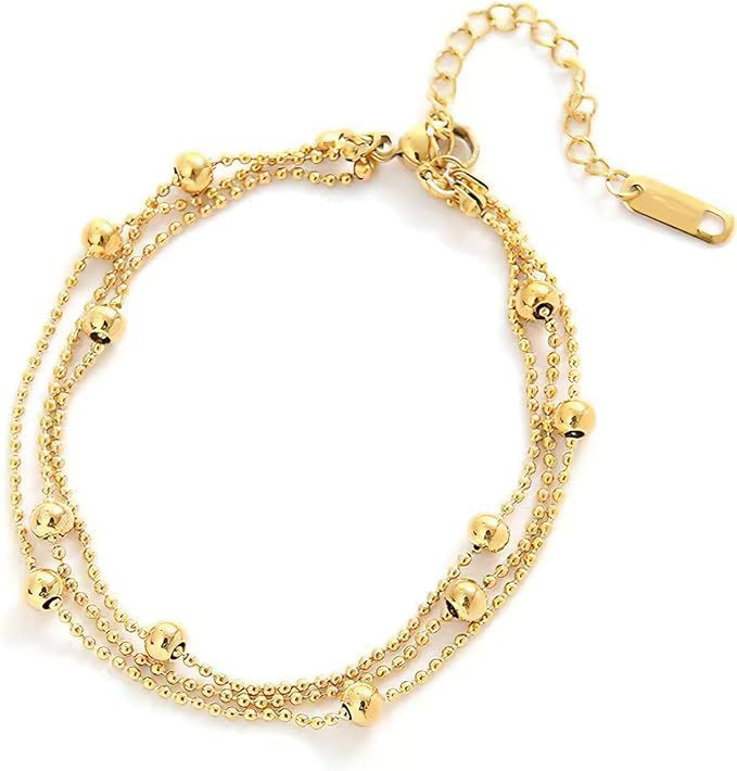 JOYSTRY Gold Chain Bracelet Sets for Women Girls 18K Gold Plated Dainty Link Beaded Bracelets Adj... | Amazon (US)