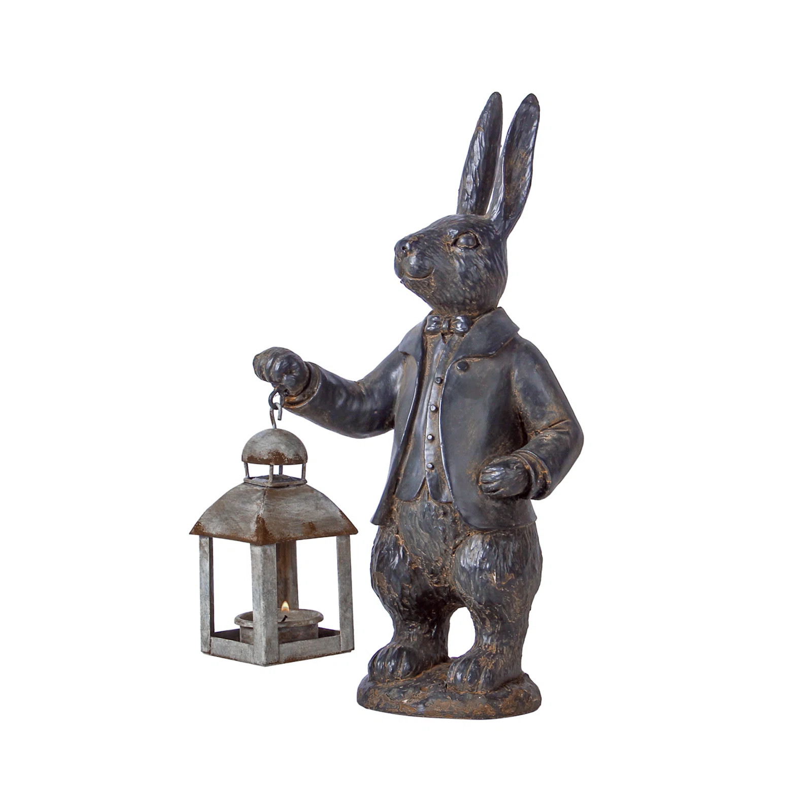 13.19" Garden Bunny Statue Metal Tabletop Lantern | Wayfair North America