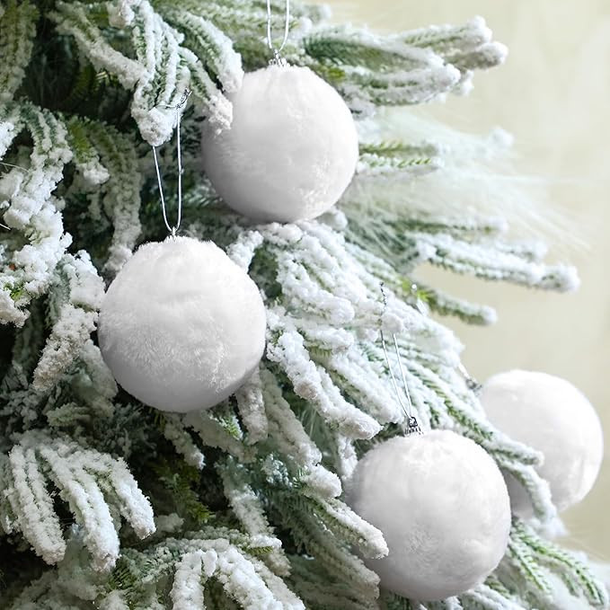 10 Pcs 3.15 inch White Fur Ornaments for Christmas Tree Decorations Christmas Ball Ornaments Xmas... | Amazon (US)