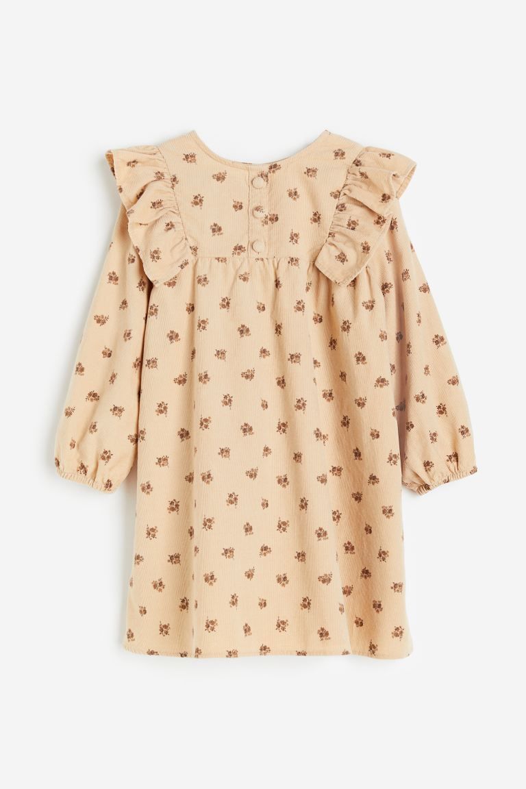 Ruffle-trimmed Corduroy Dress - Beige/floral - Kids | H&M US | H&M (US)