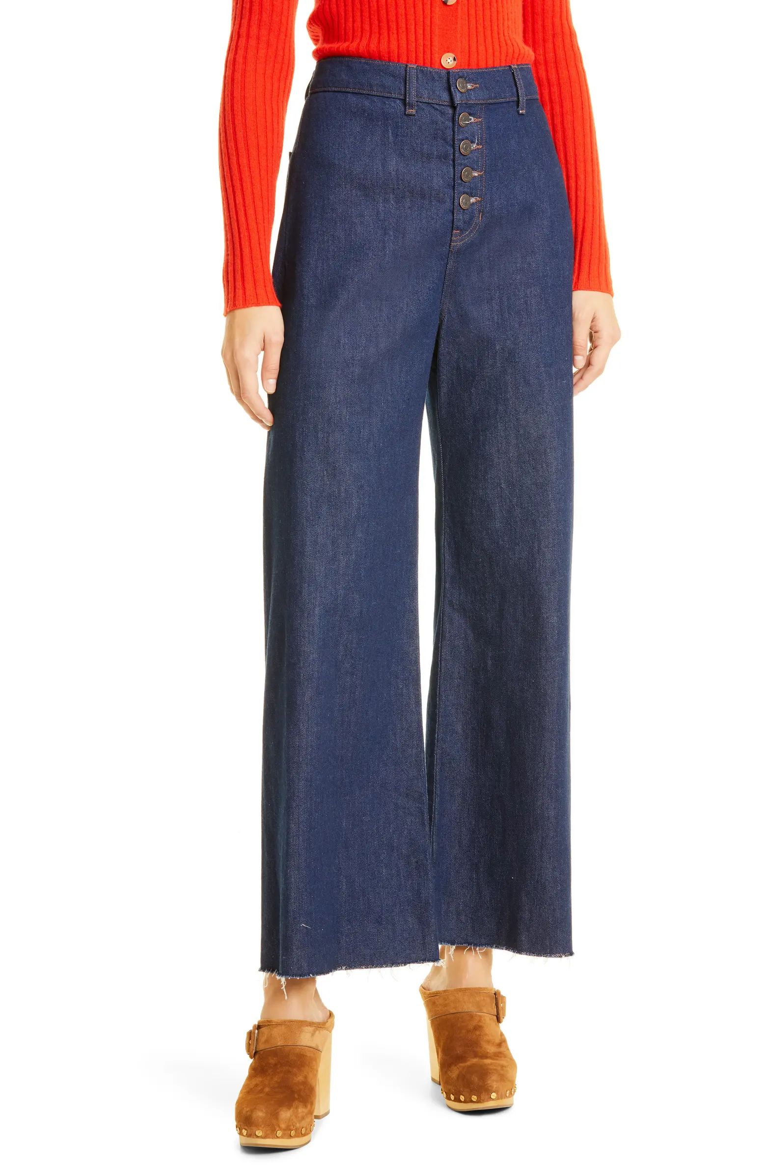 Grant Button Fly Raw Hem Wide Leg Jeans | Nordstrom