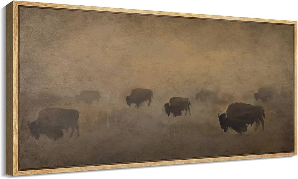 SIGNFORD Extra Large Framed Canvas Print Wall Art Bison Herd Moody Landscape with Buffalo Silhoue... | Amazon (US)