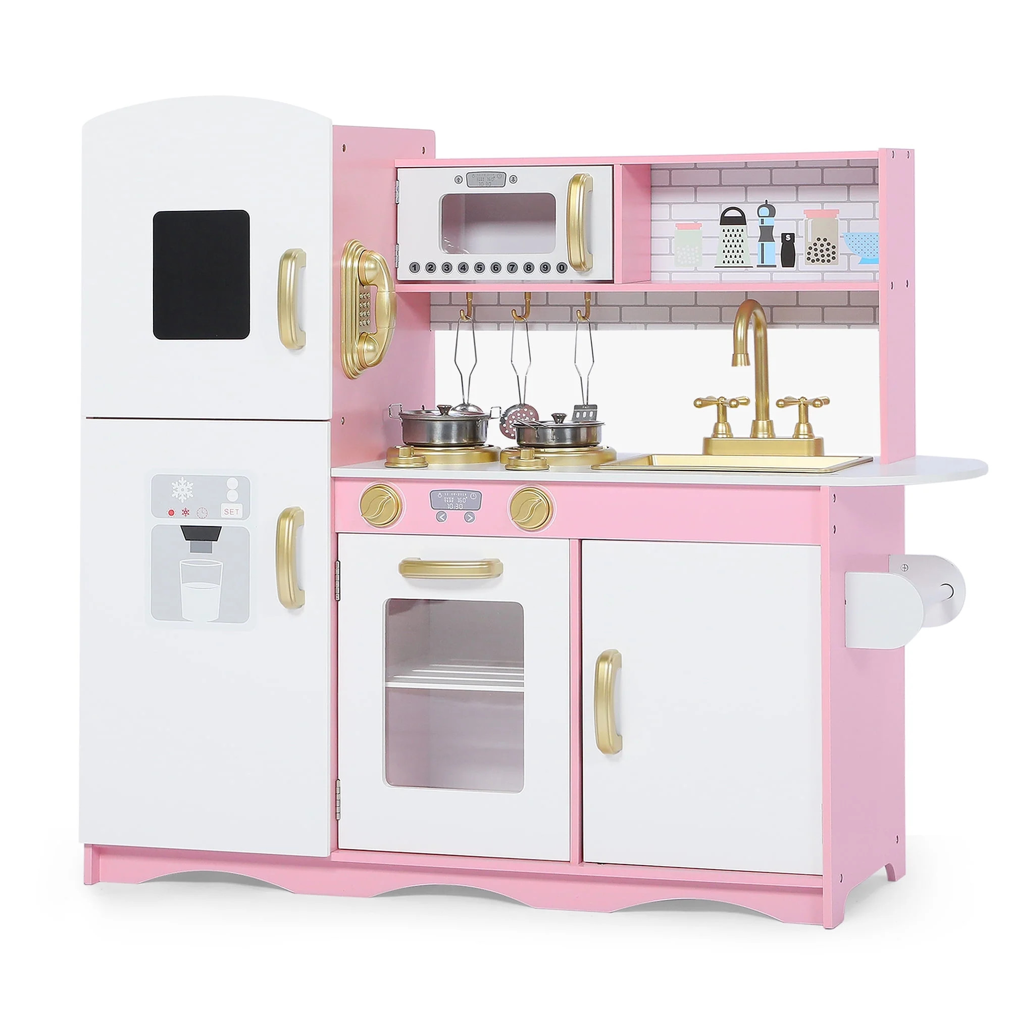AILEEKISS Kids Play Kitchen Set, Wood Kitchen Playset for Toddler with Accessories, Gold Pink | Walmart (US)