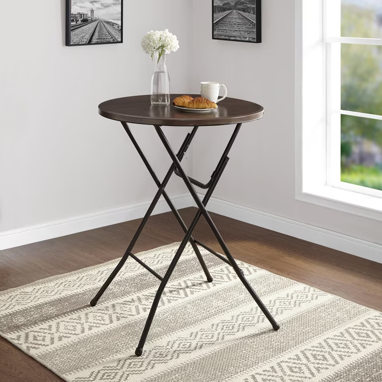 Mainstays 31 in Round High-Top Cocktail Folding Table, Walnut | Walmart (US)