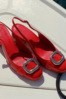 Sling-Back Leather Buckle Heels | Anthropologie (US)
