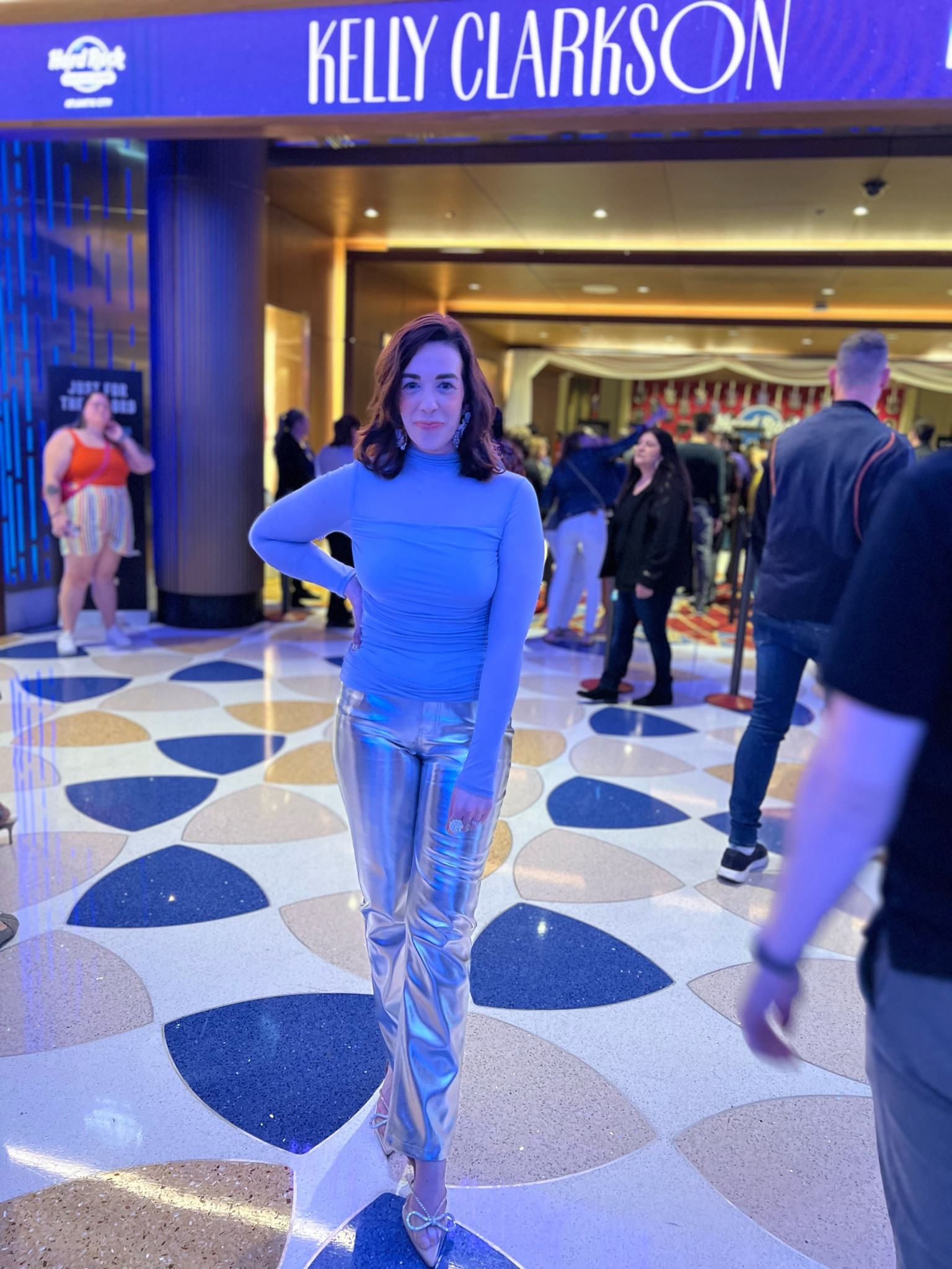 Concert Outfit - Mesh blue top (size small). Silver metallic straight leg pants (size 27/4). Clear bow heels (size 8.5). #concertoutfit #meshtop #bluetop #top #longsleevetop #straightlegpants #pants #silverpants #heels #bowheels #pumps 

#LTKSeasonal #LTKFindsUnder100 #LTKStyleTip