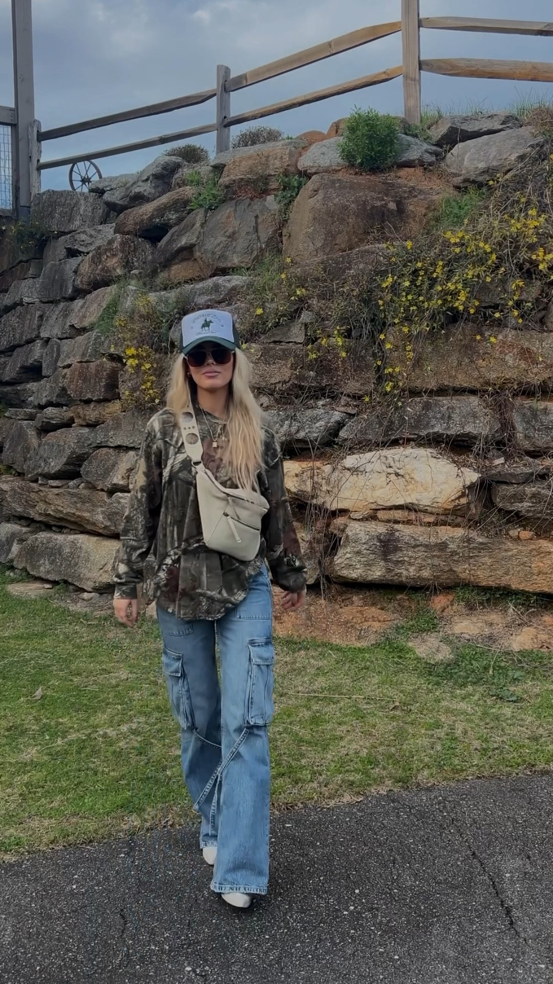 Trucker hat is from my new brand launching Saturday 3/16 🌼 (IG: @temporarylocalco) 

Jeans are the mid-rise TRF cargo jeans @ Zara (can’t link or I would). Run TTS. 

This sling bag is my new staple! It was sold out for a while & I finally snagged one. 

Free people, casual style, cowgirl boots, camo, tomboy style 

#LTKshoecrush #LTKfindsunder100 #LTKstyletip