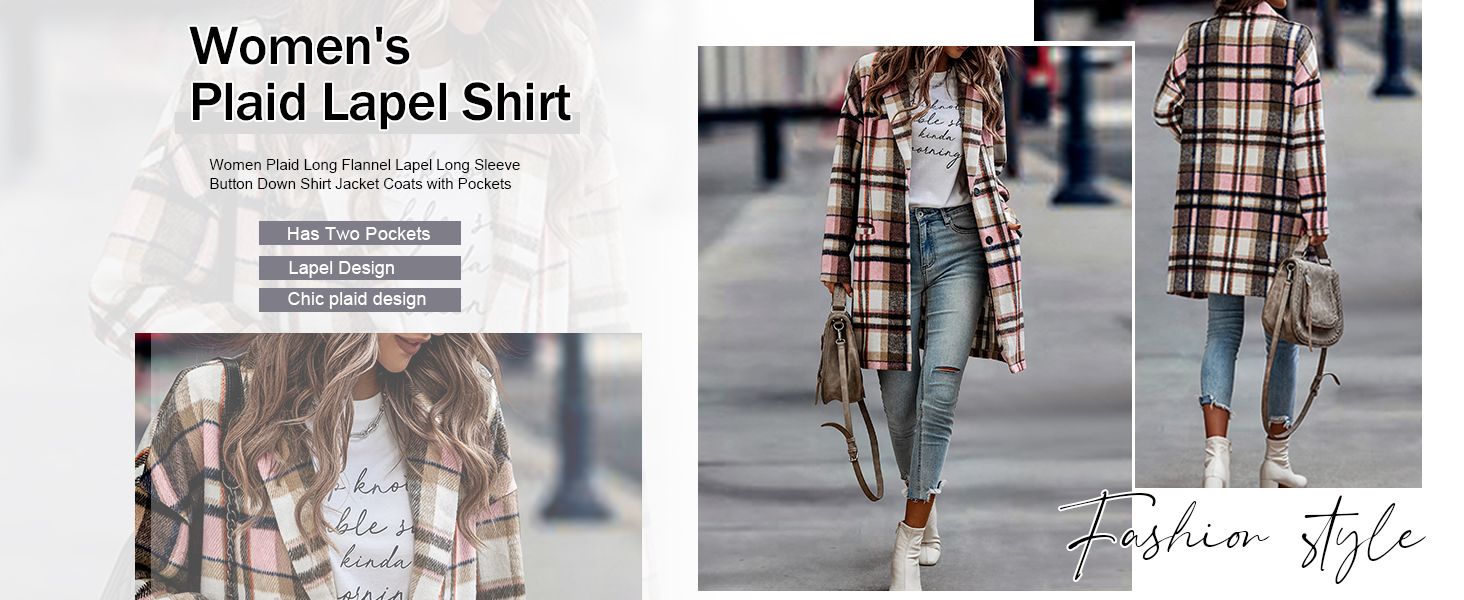CCTOO Shacket Jacket Women Plaid Long Flannel Lapel Long Sleeve Button Down Shirt Jacket Coats wi... | Amazon (US)