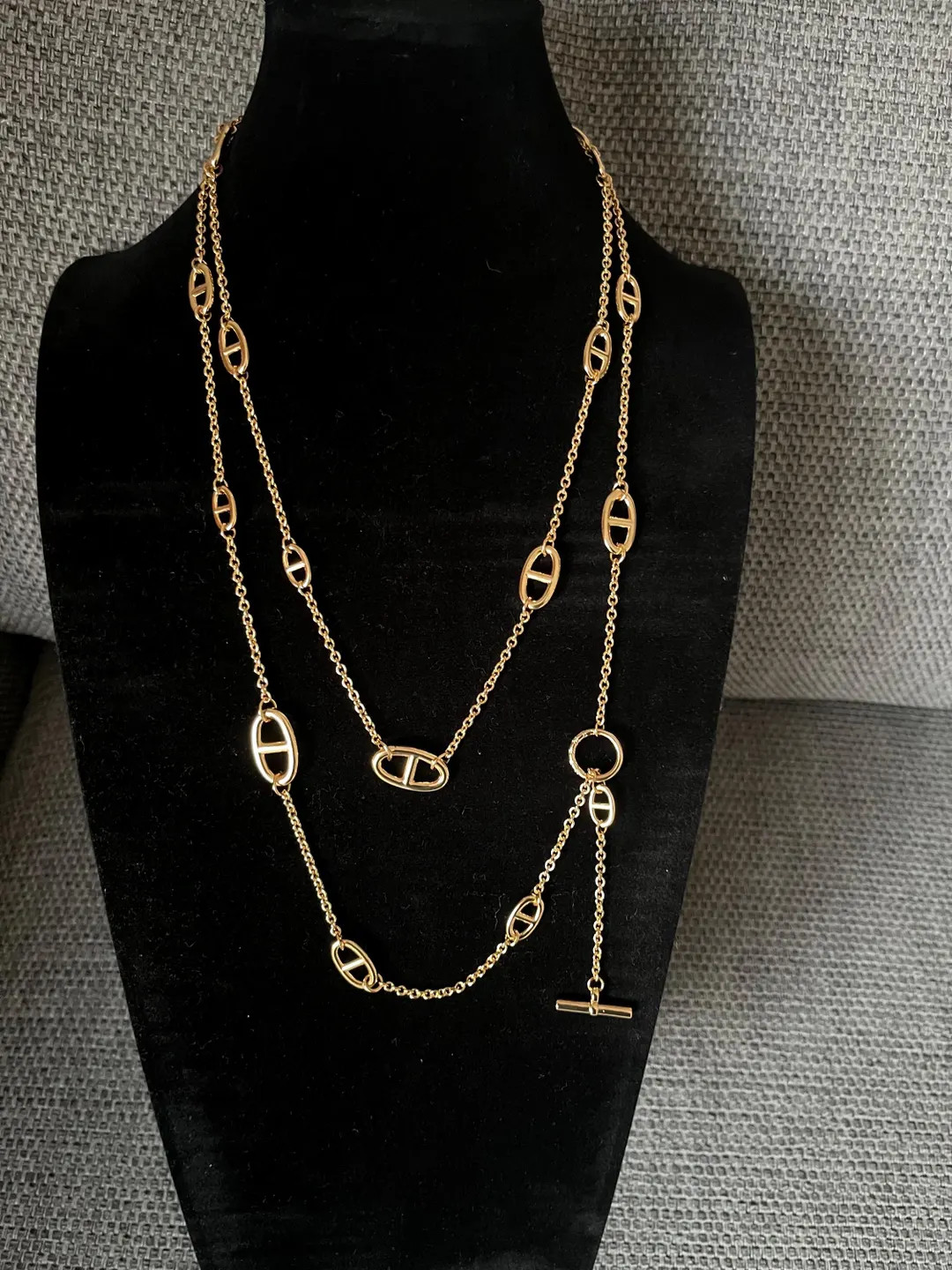 Long Gold Chain Necklace – Oval Link Design, Bar Drop | Etsy (US)