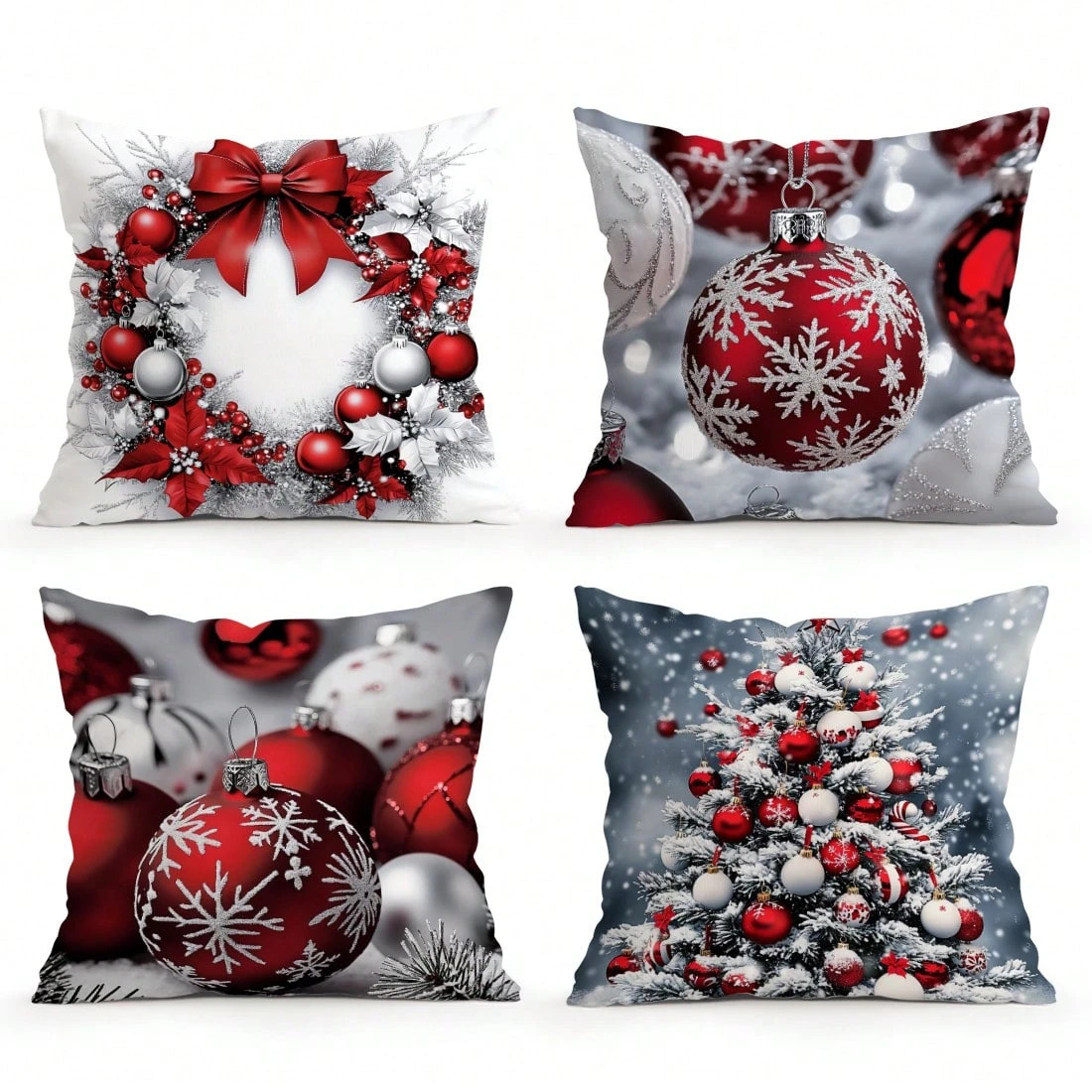 4pcs Christmas Decoration Set, Single-Sided Print Throw Pillow Covers - Velvet Pillowcase 45*45cm | SHEIN