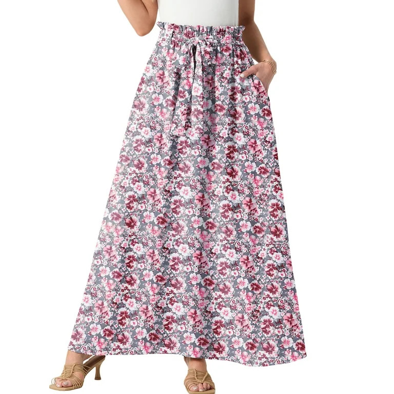 Cueply Womens Summer Long Maxi Skirt Elastic High Waist Tie Fashion Beach Dress with Pockets | Walmart (US)