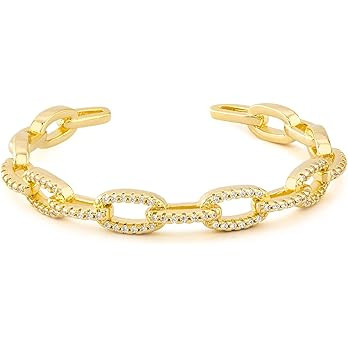 KissYan Gold Cuff Bangle Bracelets for Women, 14K Gold Plated Adjustable Open Cuff Bracelet Flat ... | Amazon (US)