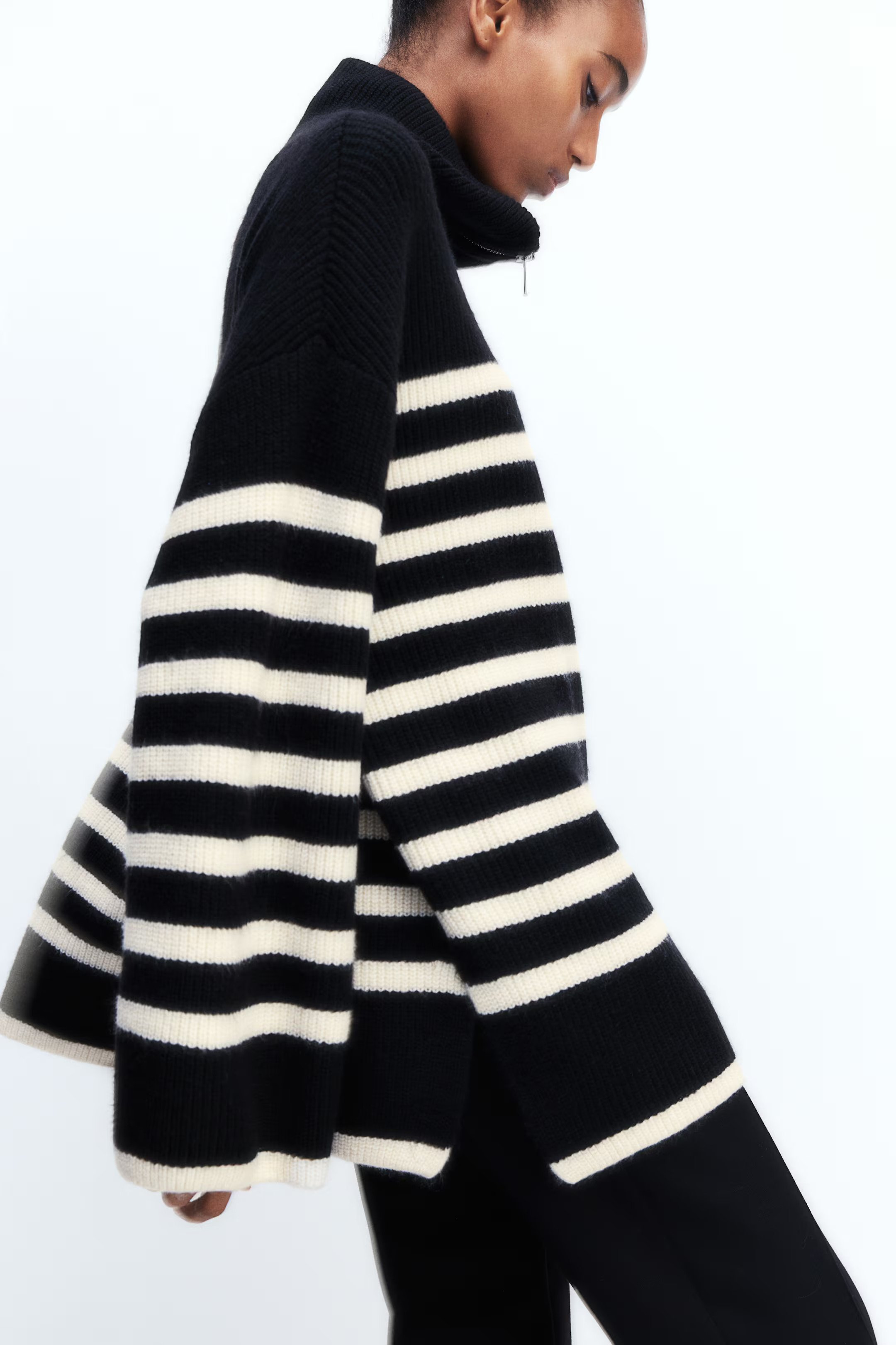 Zip-top rib-knit jumper - Light beige marl - Ladies | H&M GB | H&M (UK, MY, IN, SG, PH, TW, HK)