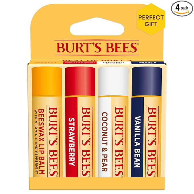 Burt's Bees Lip Balm, Beeswax, Strawberry, Coconut and Pear, and Vanilla Bean Pack, With Responsi... | Amazon (US)