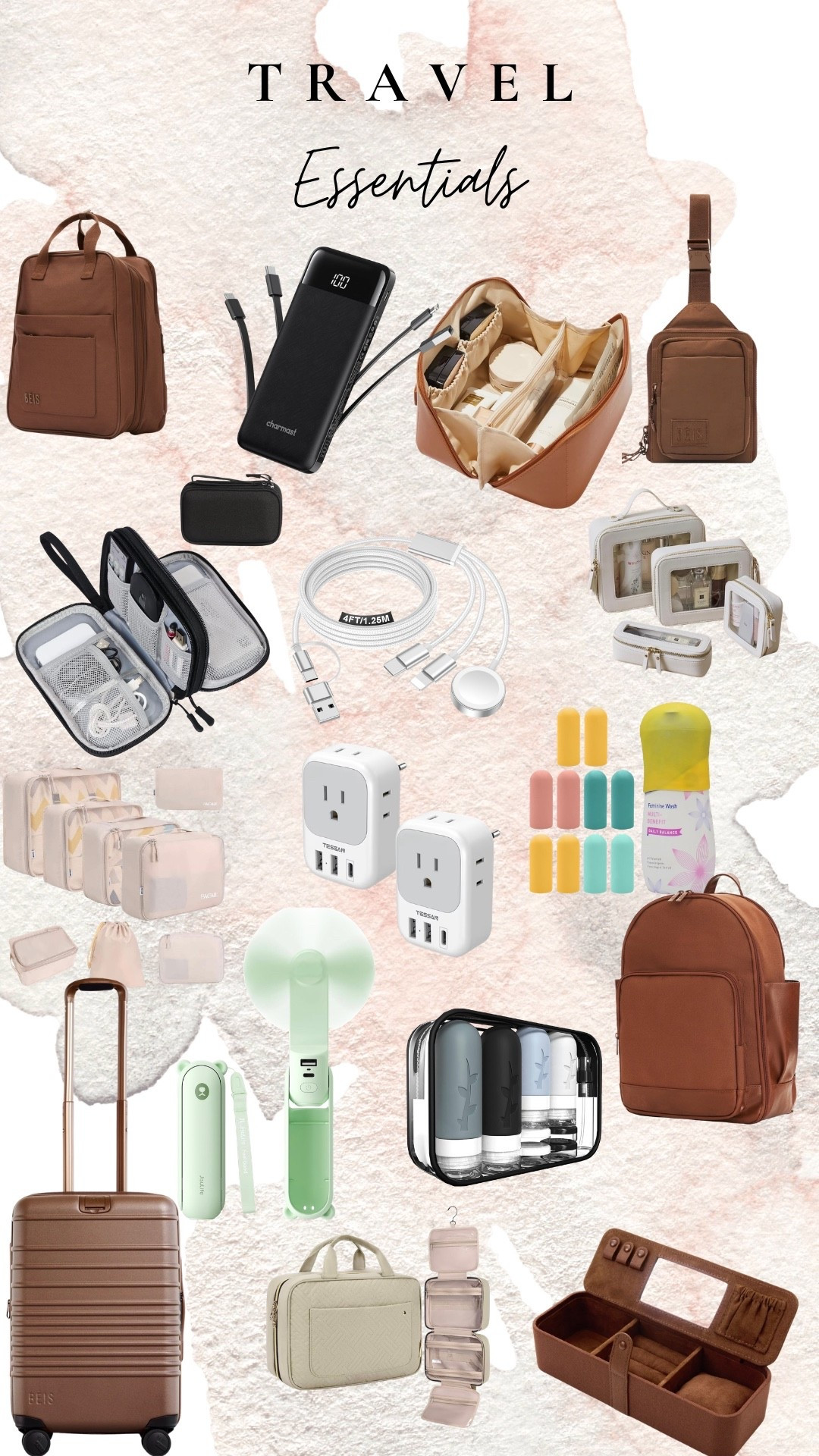 @beistravel These are the travel essentials I actually use and keep repacking every single trip. The Beis carry-on spinner is my go-to for weekend getaways and longer trips, and the Beis backpack fits everything I need for a travel day. The power bank with built-in cables has saved me in more airports than I can count. I keep the outlet extender in my personal item every single time.
The brown leather toiletry bag, clear travel pouches, and TSA liquids set keep my carry-on organized without the chaos. Packing cubes are non-negotiable for anyone who over-packs and knows it. The portable fan folds flat and fits in a tote, which is perfect for toddler travel in warm weather.

travel essentials, carry on must haves, travel organization, packing cubes, travel toiletry bag, Beis travel, Beis luggage, Beis backpack, TSA approved liquids bag, portable power bank, travel outlet extender, toddler travel essentials, weekend travel bag, Amazon travel finds, clear travel bag, jewelry travel case, travel accessories for women, best carry on luggage, travel tech organizer, travel packing tips

#travelessentials #beisluggage #beistravel #beisbackpack #packingcubes #carryontravel #ltktravel #ltkfamily #ltkfindsunder50 #ltkfindsunder100 #amazontravelfinds #travelorganization #toddlertravel #weekendgetaway #travelhacks #tsabag #travelpacking #travelaccessories #travelmusthaves #girltravelguide​​​​​​​​​​​​​​​​ 

#LTKmomlife #LTKMothersDay #LTKTravel