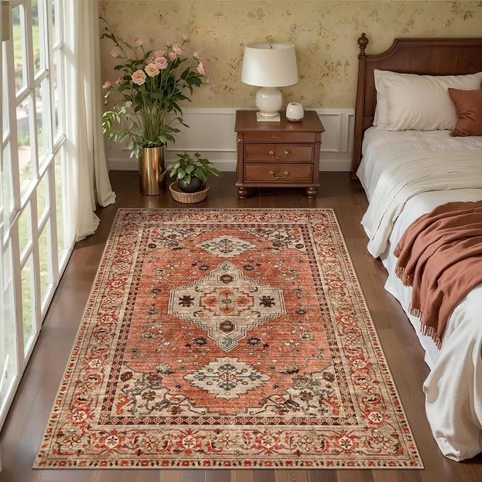 Tangsoo 3x5 Rug, Washable Vintage Rugs Indoor Area Rug, Non Slip Accent Rug, Print Distressed Tau... | Amazon (US)