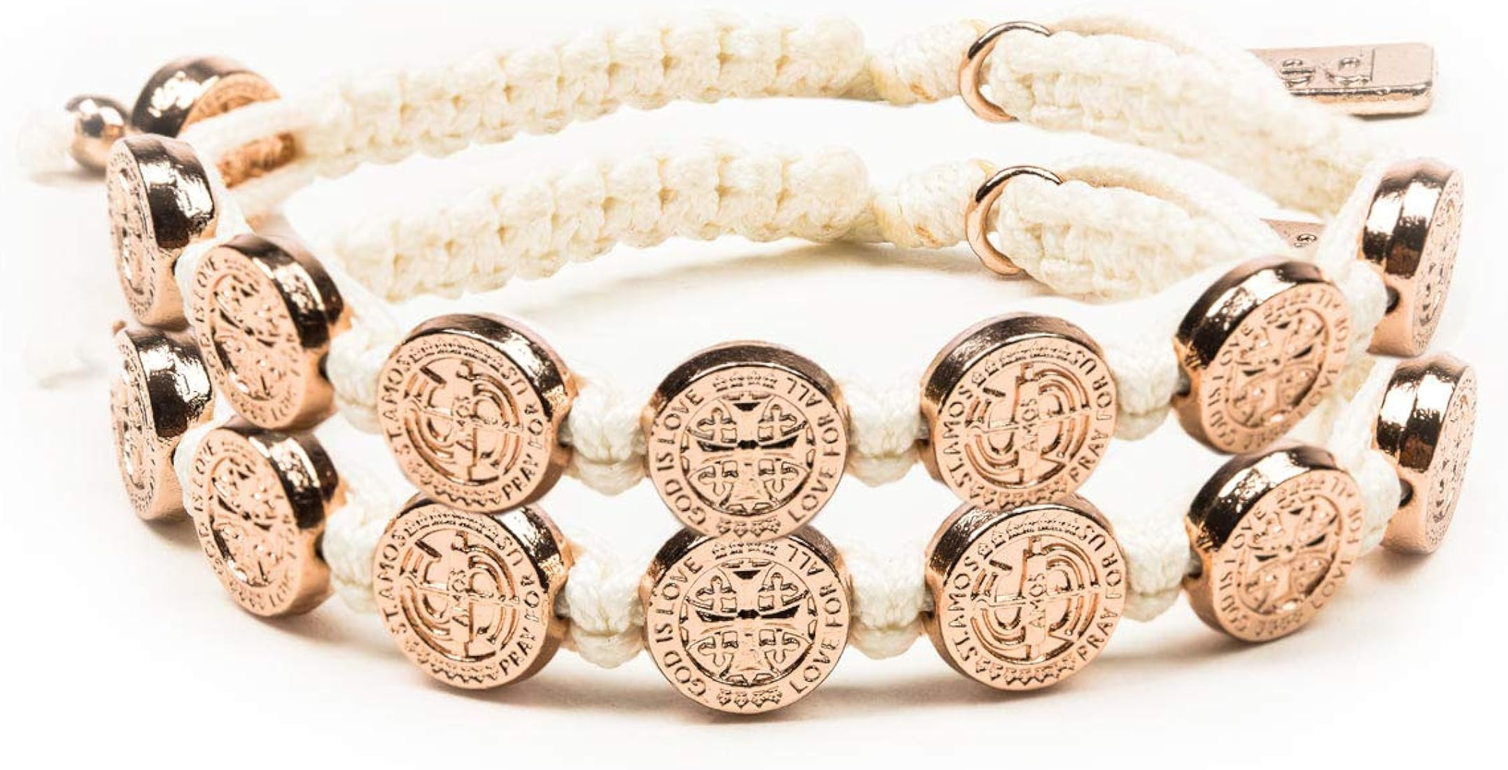 My Saint My Hero St. Amos Share The Love Bracelet Set - Rose Gold-Tone Medals on White Cording | Amazon (US)