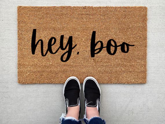 Hey Boo doormat pumpkin fall decor personalized doormat | Etsy | Etsy (US)