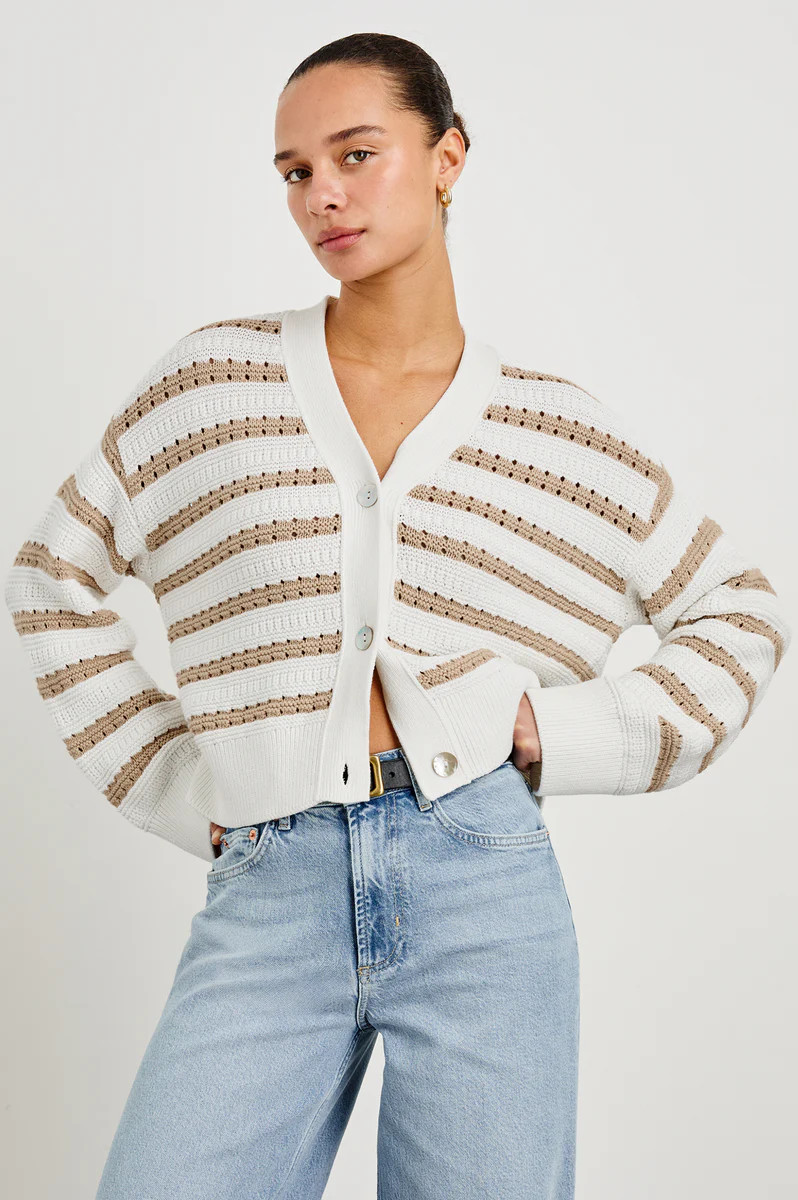 GENEVA CARDIGAN - IVORY OAT STRIPE | Rails