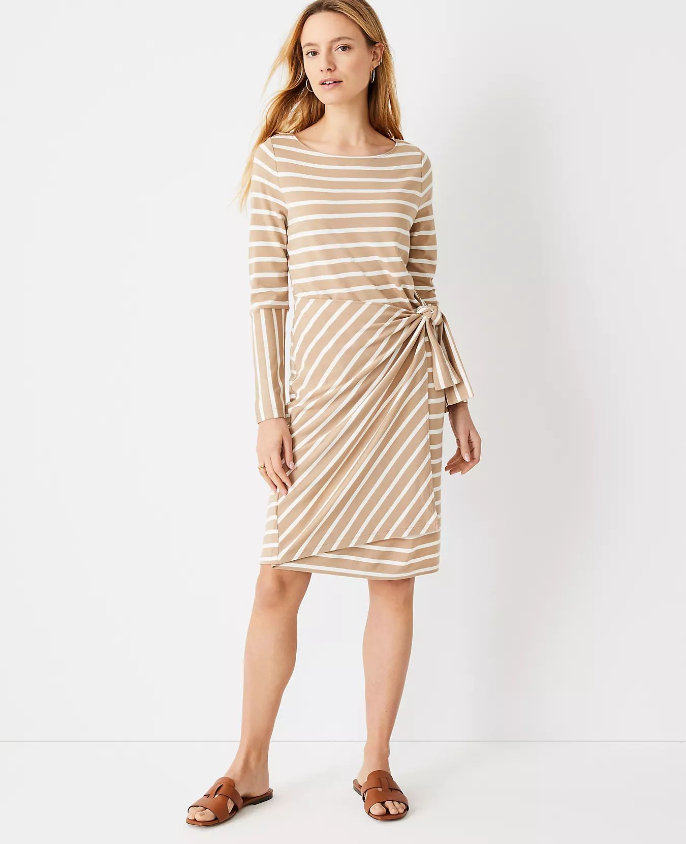 Petite Mixed Stripe Tie Waist Sheath Dress | Ann Taylor (US)