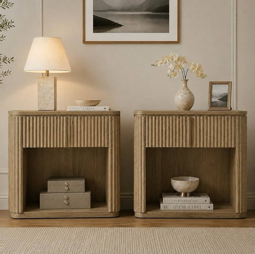 SICOTAS 30" Wide Night Stand Set of 2, Oversized Extra Large Nightstands Side Tables with Solid W... | Amazon (US)