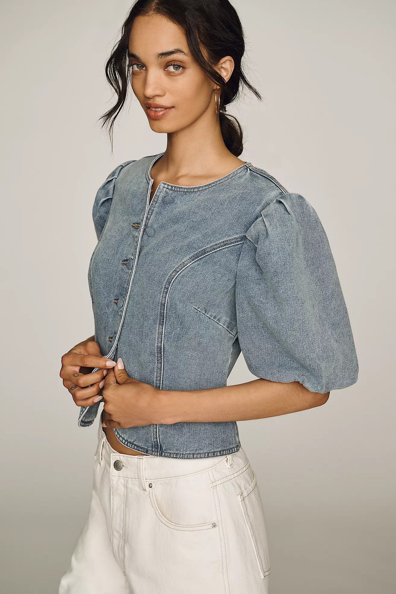 Dolan Washed Denim Puff Sleeve Jacket | Anthropologie (US)