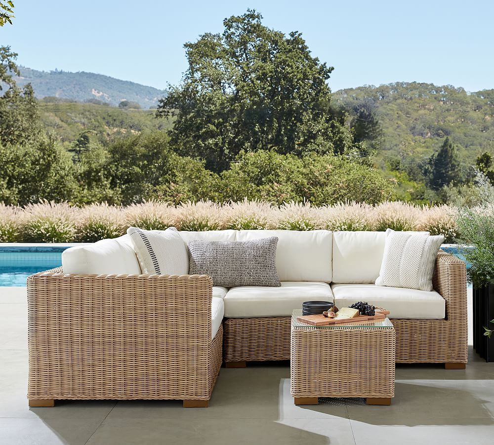 Huntington Wicker 4-Piece Square Arm Outdoor Sectional | Pottery Barn (US)