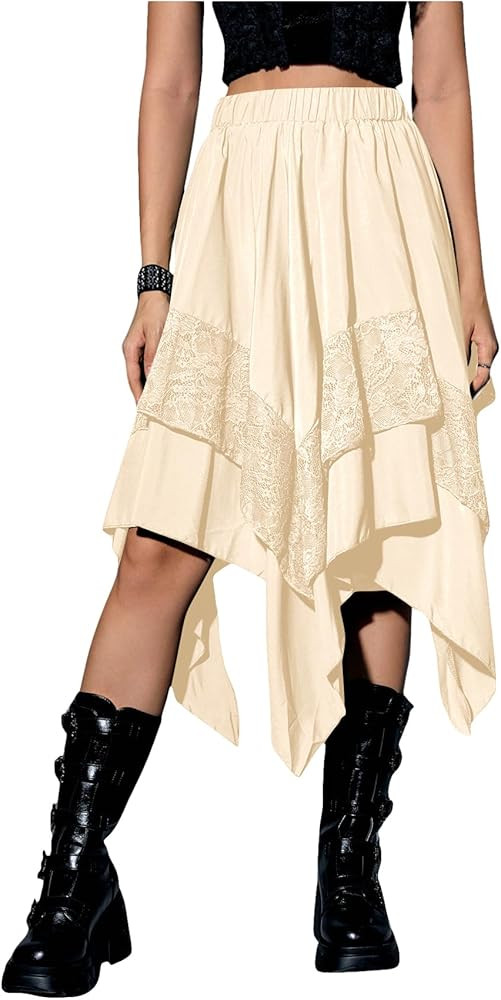 Verdusa Women's Renaissance Flowy Lace Asymmetrical Skirt Whimsical Clothes | Amazon (US)