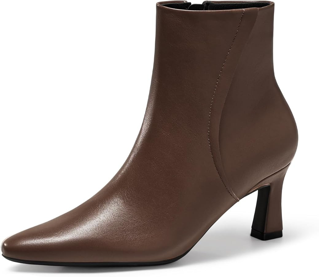 Coutgo Womens Ankle Boots Kitten Low Heel Closed Pointed Booties Side Zipper Winter Dress Shoes | Amazon (US)