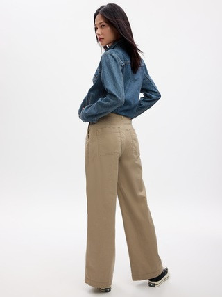 High Rise Wide-Leg Girlfriend Khakis with Washwell | Gap Factory