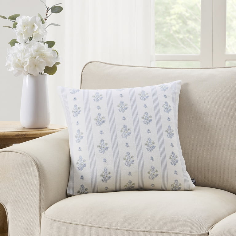 My Texas House 18" x 18" Blue Floral Stripe Decorative Pillow Cover | Walmart (US)