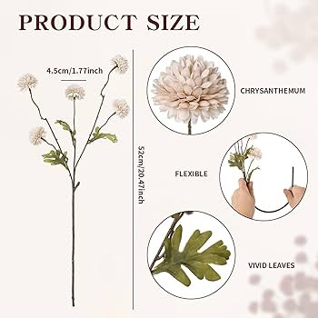 8Pcs Faux Silk Pompon Mum Artificial Flowers, Realistic Fake Mini Chrysanthemums with Stems for D... | Amazon (CA)