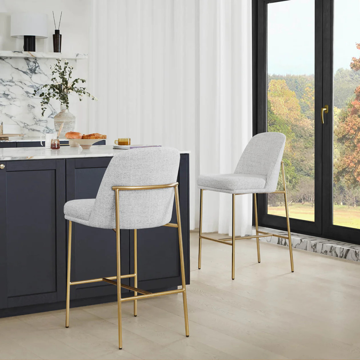 Golda Counter Stool Set | Sleek Metal Base Design | Chita