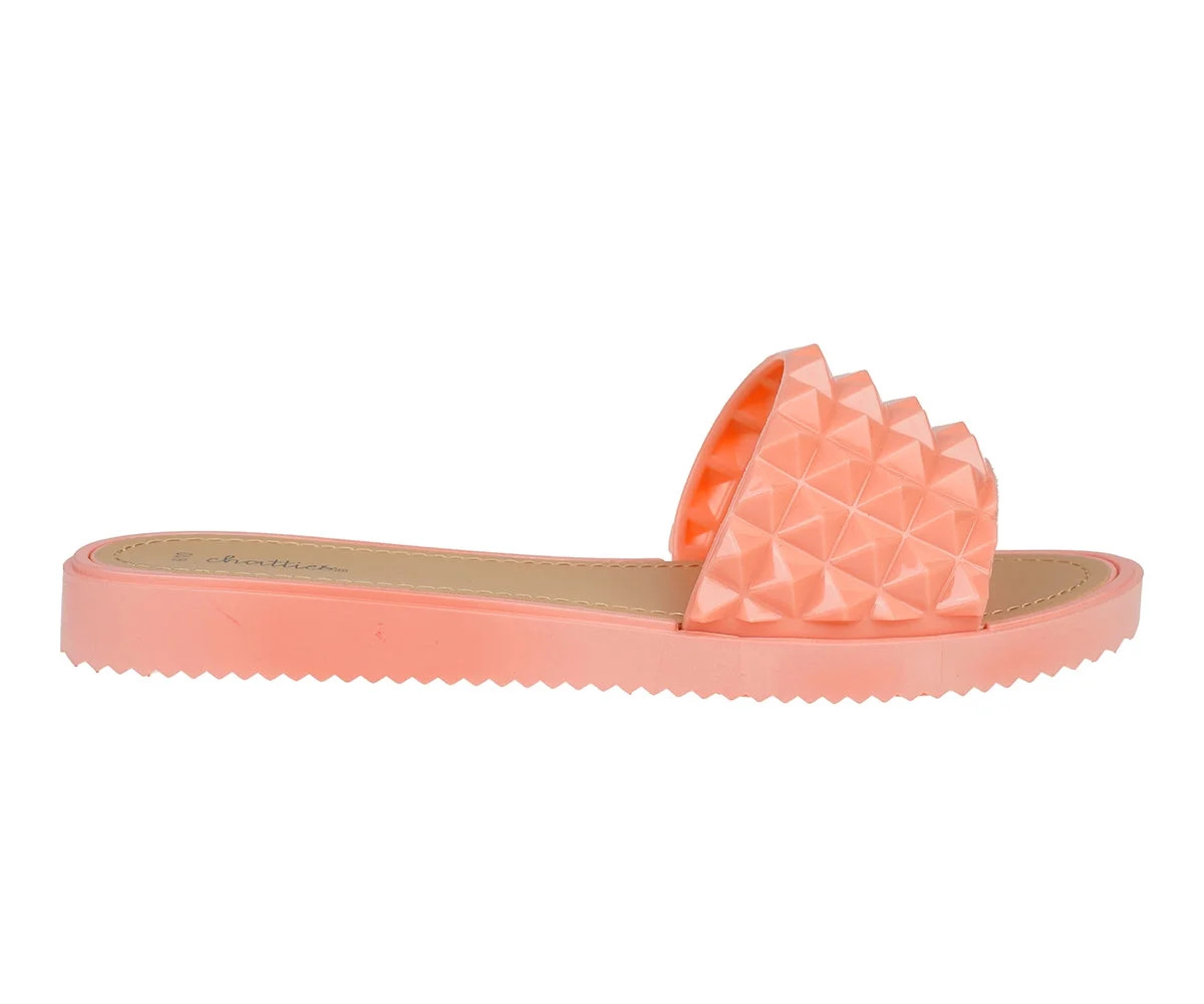 Chatties Casual Studded Flat Slide Sandals, Coral (Women's) | Walmart (US)