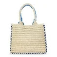 No Boundaries Women's Beach Icons Mini Straw Tote Bag, Light Natural with Fish Embroidery | Walmart (US)