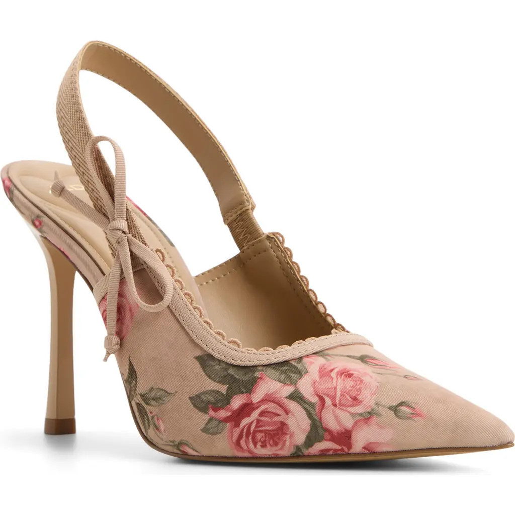 ALDO Hennie Pointed Toe Floral Slingback Pump in Beige Combo at Nordstrom, Size 8.5 | Nordstrom