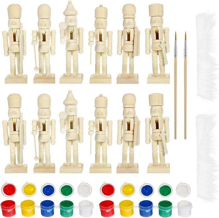 Christmas Wooden Nutcrackers Unpainted Nutcracker 12Pcs Christmas Unfinished Nutcracker Figures D... | Amazon (US)