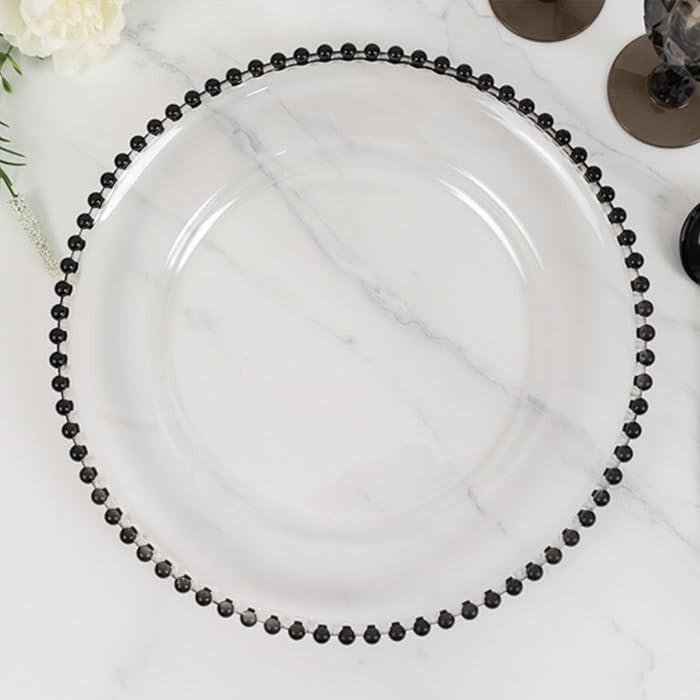 Efavormart 6 Pack Clear Acrylic Plastic Charger Plates With Black Beaded Rim - 13" | Amazon (US)