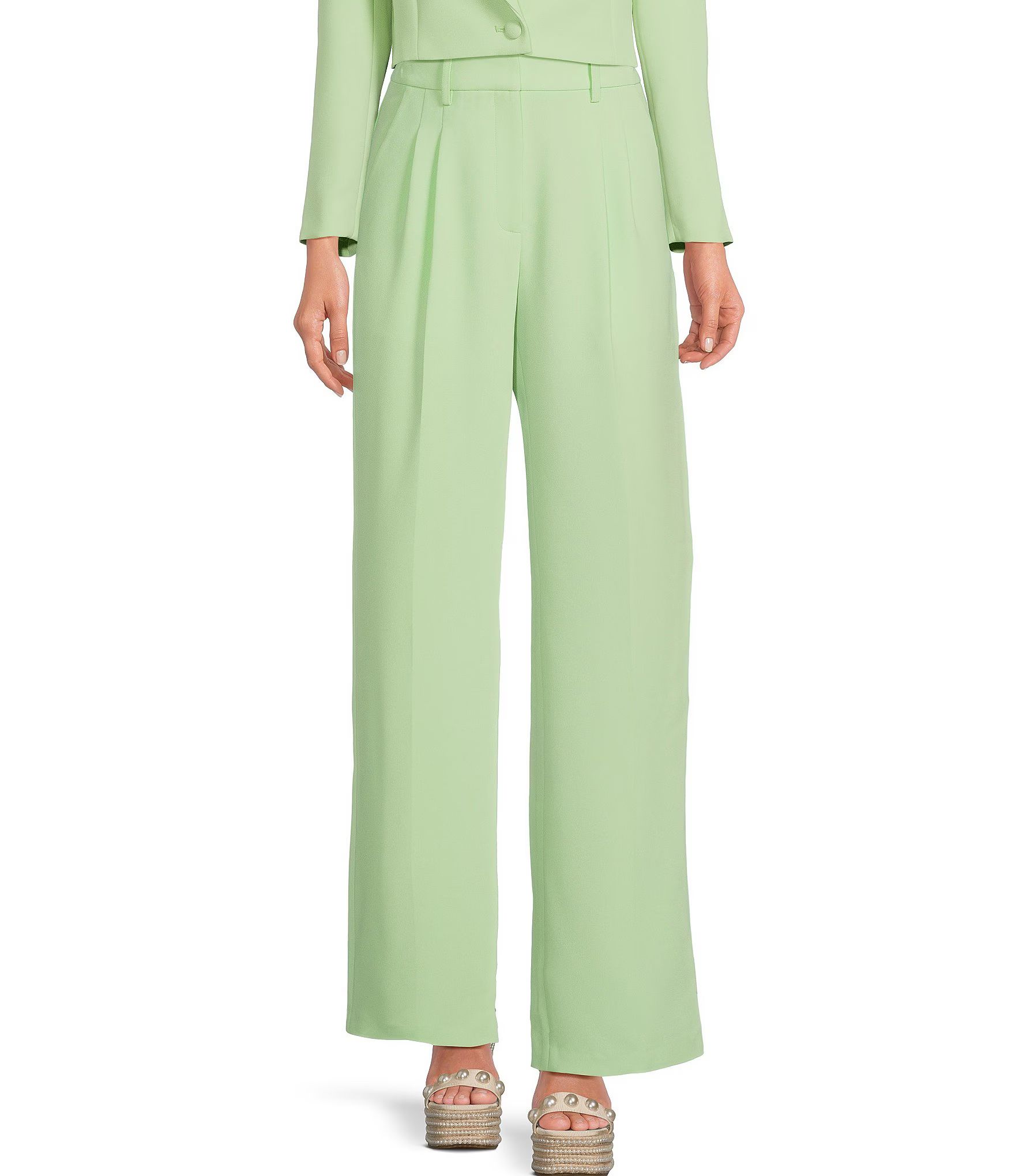 Hartley Crepe Pleated Straight Wide Leg Coordinating Pants | Dillard's