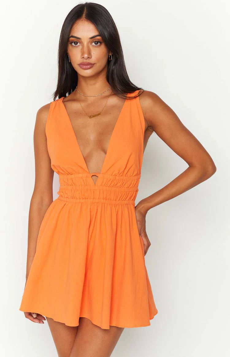 Genovia Crinkle Orange Mini Dress | Beginning Boutique (US)